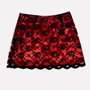 Jonathan Martin Red/ Black Lace Mini Skirt